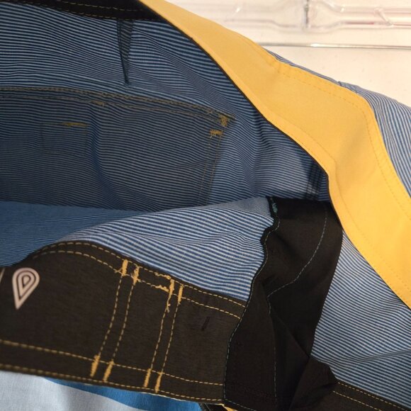 Quiksilver high Line Board Shorts Mens 34 Dryflight Blue Yellow stretch Beach - Picture 12 of 14